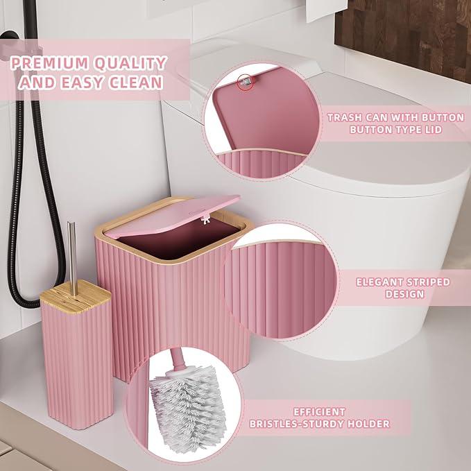 XLHOMO Bathroom Accessories Set - Elegant Pink Bathroom Set, 10PC Bathroom Accessory Set, Toilet Brush, Bathroom Trash Can - ModernBath