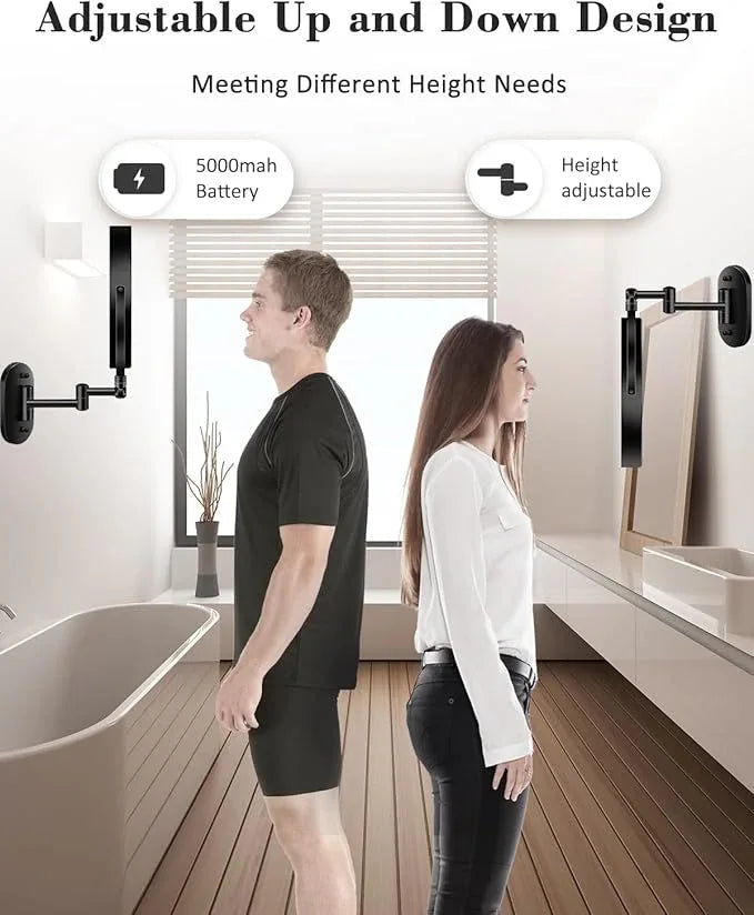 vpu 9" Wall Mounted Makeup Mirror with Light, 20X/1X Height Adjustable Double Sided Magnifying Bathroom Lighted Mirror, 3 Color Touch Dimmable Extended Arm 360 Rotation Light up Magnification Mirrors - ModernBath