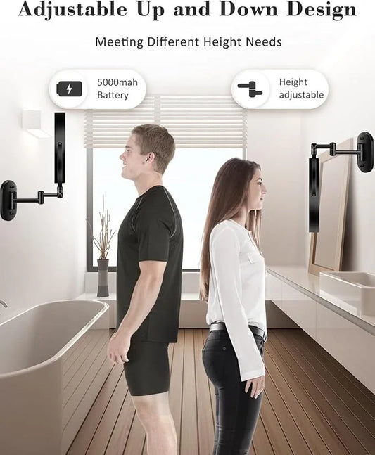 vpu 9" Wall Mounted Makeup Mirror with Light, 20X/1X Height Adjustable Double Sided Magnifying Bathroom Lighted Mirror, 3 Color Touch Dimmable Extended Arm 360 Rotation Light up Magnification Mirrors - ModernBath