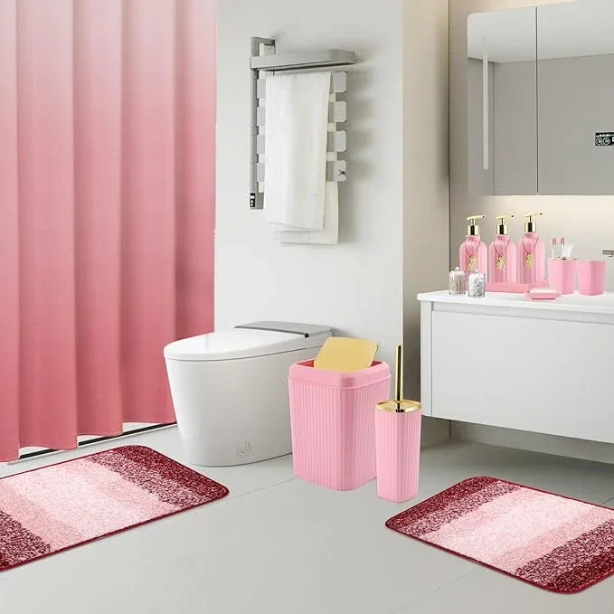 WSBArt 32PCS Bathroom Set Bathroom Sets with Shower Curtain and Rugs Pink Bathroom Accessories,Shower Curtain Set,Bathroom Rug Set with Bathroom Trash Can - ModernBath