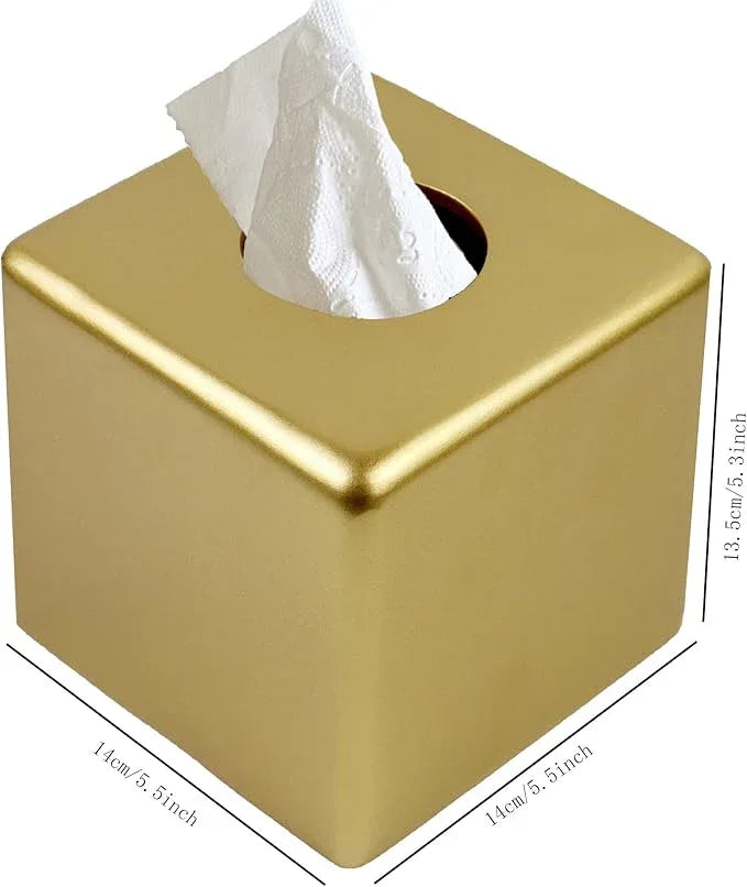 Huitony Square Tissue Box Cover Decorative Kleenex Box Holder for Bathroom & Living Room with Handcrafted Texture (Gold) - ModernBath