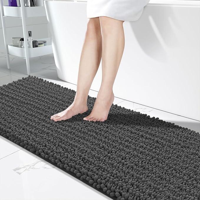 Yimobra Bathroom Runner Rug 70x24 Inch - Extra Long Non Slip Chenille Bath Mat, Soft & Absorbent, Machine Washable Shaggy Hallway Carpet for Vanity Tub Shower, Dark Gray Home Decor Accessories - ModernBath