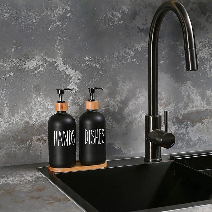 MOMEEMO Black Soap Dispenser Set, Contains Hand and Dish Soap Dispenser, Suitable for Kitchen Decor. (Black) - ModernBath