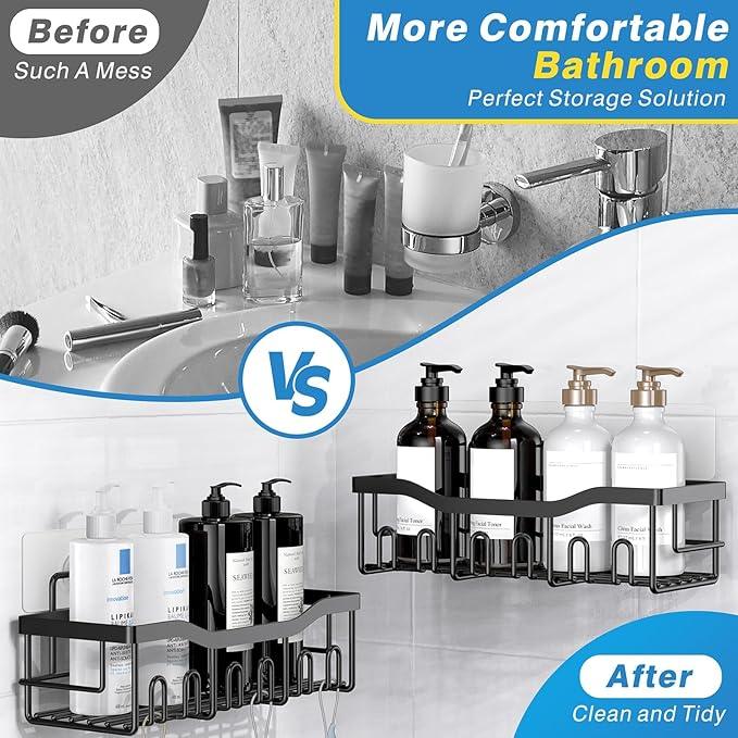 EUDELE Adhesive Shower Caddy, 5 Pack Rustproof Stainless Steel Bath Organizers With Large Capacity, No Drilling Shelves for Bathroom Storage & Home Decor - ModernBath