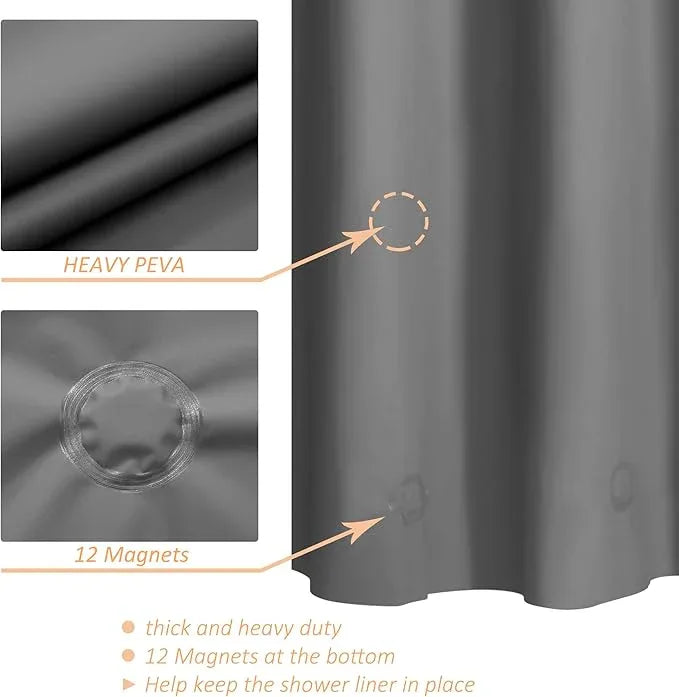 Mrs Awesome Grey Clawfoot Tub Shower Curtain or Liner with 12 Magnets - Free 36 Hooks Included, Waterproof PEVA, 180" x 70", Dark Gray - ModernBath