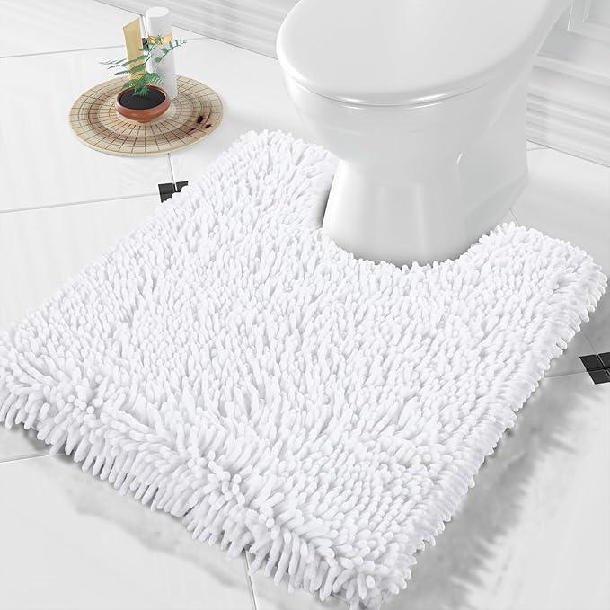 Yimobra Toilet Rugs U Shaped Washable, Extra Thick Soft Absorbent Chenille Contour Bathroom Rugs for Toilet 24x20 Inch, Quick Dry Non Slip Toilet Mat for Bath Floor, White - ModernBath