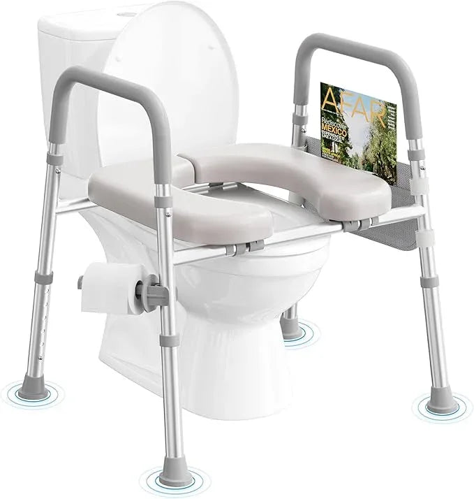 HOMLAND Raised Toilet Seat with Handles, Toilet Seat Riser for Seniors, Adjustable Height & Width, 400lb Elevated Handicap Toilet Seat, Fit Any Toilet, Grey - ModernBath