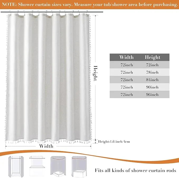Nanspring Beige White Boho Linen Shower Curtain 78 Inch Long Weighted Tassel Chic Fancy Vintage Country Fabric Shower Curtain Set with Hooks Modern Neutral Decorative Bath Accessories Decor 72x78 - ModernBath