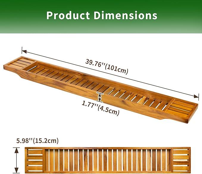 VaeFae Teak Bathtub Tray, Wooden Bath Caddy for Bathtub, Bath Tub Wood Table for Tub, 39.8" x 6" x 1.8" - ModernBath