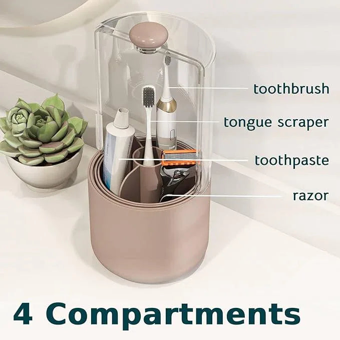 YOOLENS Toothbrush Holder with Cover 360 Rotating 4 Compartments Bathroom Toothpaste Electric Toothbrush Organizer, Pink - ModernBath