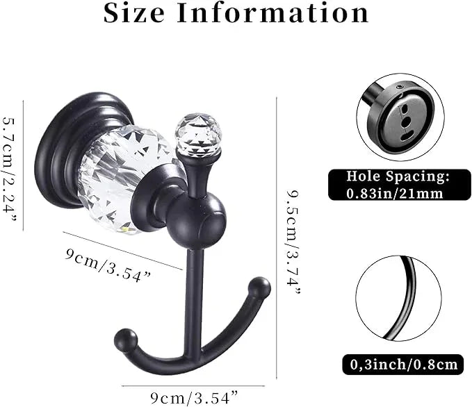 Crystal Black Towel Hook, Bathroom Robe Hook, Coat Rack Hanger Heavy Sturdy Double Towel Hooks Bath Farmhouse Clothes Hook Wall Mounted Modern for Bathroom Kitchen Washroom - ModernBath