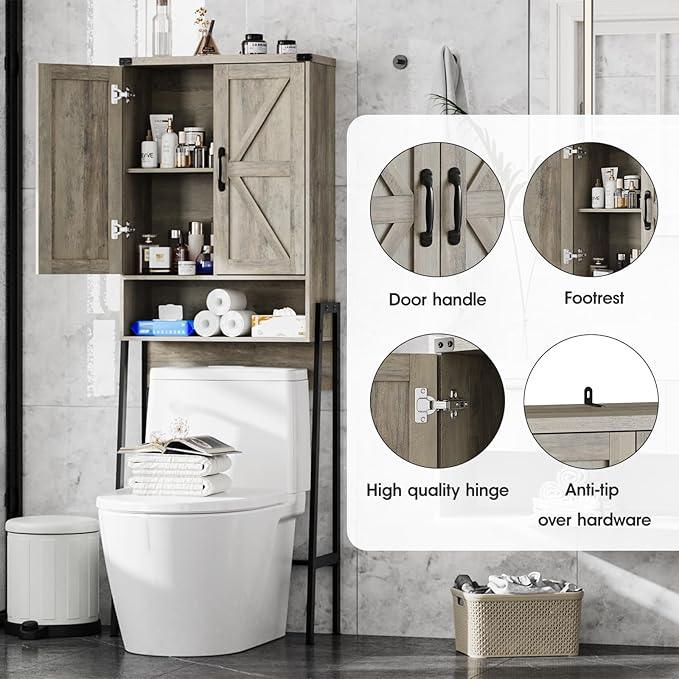 Vabches Over The Toilet Storage Cabinet with 2-Door Design Bathroom Organizers and Storage with Anti-Tip Device Over Toilet Organizer with Shelves for Bathroom,Restroom,Laundry Grey - ModernBath