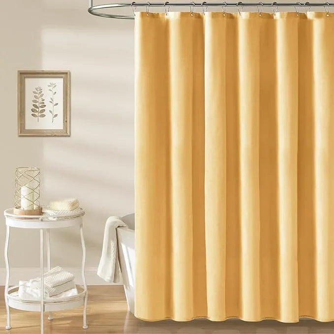 BTTN Gold Fabric Shower Curtain - Linen Textured Weighted Cloth Shower Curtain Set with 12 Plastic Hook, Machine Washable, Modern Hotel Spa Luxury, Decorative Neutral Bath Curtains for Bathroom, 72x72 - ModernBath