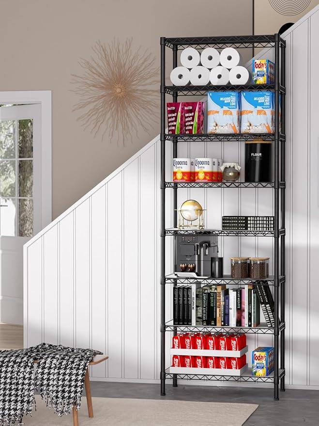 8 Tier Adjustable Storage Shelves Heavy Duty Metal Shelf Wire Shelving Unit Organizer Rack for Home Kitchen Office Pantry Room Bathroom Shelving Organizers and Storage Laundry - ModernBath