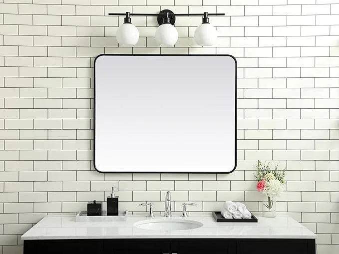 ARS Concepts Aura, Soft Corner Metal Rectangular Mirror 30X36 Inch in, Modern, Black - ModernBath