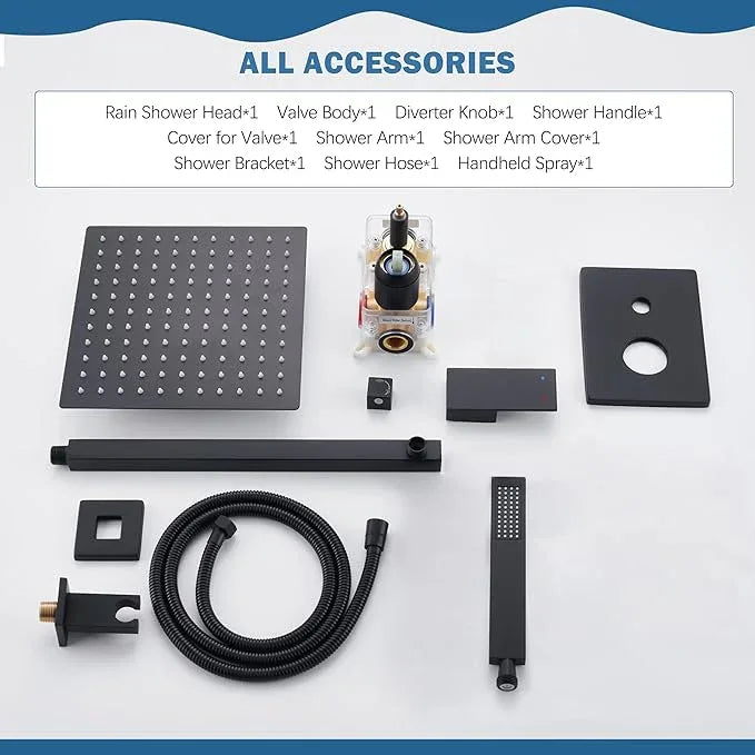 HoliSpa Shower System, Black Shower Faucet Set with 12-Inch Rain Showerhead and Handheld Spray, Wall Mounted High-Pressure Showerhead Combo Set Included Valve and Trim, Matte Black - ModernBath