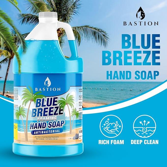 Bastion Blue Breeze Antibacterial Foaming Hand Soap Bulk Refill – 1 Gallon (128 oz) Rich Lather, Moisturizing Formula – Washes Away Germs & Bacteria – Refreshing Clean Scent for Foaming Dispensers - ModernBath