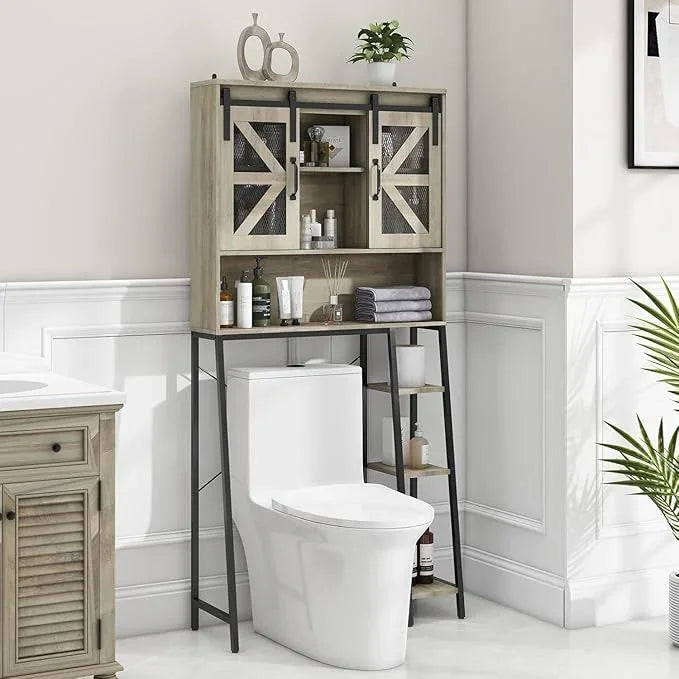 Vabches Over The Toilet Storage Cabinet, Farmhouse Storage Cabinet Over Toilet with Sliding Barn Door，Home Space-Saving Toilet Rack, for Bathroom, Restroom, Laundry(Grey). - ModernBath