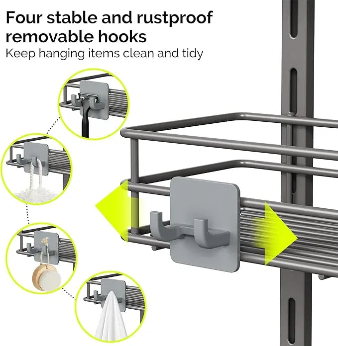 Orimade Over the Door Shower Caddy Adjustable 3 Tier Dark Grey,Bathroom Hanging Organizer Shelf Rustproof with 4 Hooks,Shower Basket with Soap Holder and Suction Cup - ModernBath