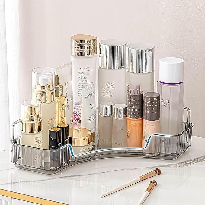 INVSSENE Corner Bathroom Countertop Organizer, Vanity Organizer Trays for Counter, Makeup Organizers, Perfume Tray, Skincare Shelf Storage Gifts for Women Girl Student (Smoky Gray 1 Tier) - ModernBath