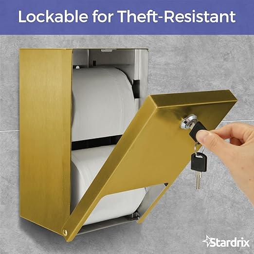 Gold 2 Roll Stainless Steel Commercial Toilet Paper Dispenser, Heavy Duty Wall Mount Tissue Holder with Lock for Restroom/Bathroom - ModernBath