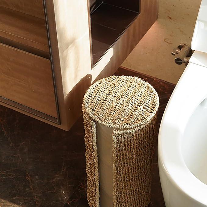 PINXIURY Seagrass Toilet Paper Holder with Storage, 3 Rolls of Wicker Toilet Paper Holder for Bathroom and Under Sink, Handmade Woven Toilet Paper Rolls Holder Stand - ModernBath