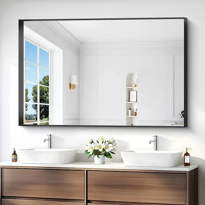 Black Bathroom Mirror, 36x55 Inch Rectangular Deep Frame Mirror, Large Wall Mounted Bathroom Vanity Mirror Over Sink for Bedroom,Restroom, Living Room, Hangs Vertically or Horizontally - ModernBath