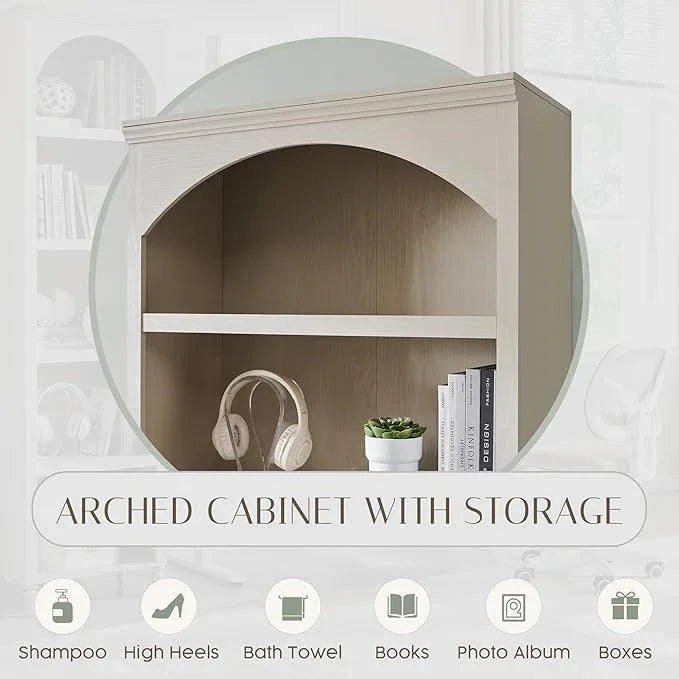 76" Tall Arched Bathroom Storage Cabinet, 5 Tiers Large Farmhouse Arched Cabinet w/Adjustable Shelves, Modern Wooden Storage Cabinet for Bathroom, Living Room, Entryway, Study Room (Cream) - ModernBath