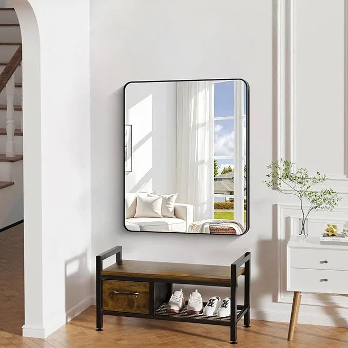 DESBING 30" x 36"Bathroom Mirror, Matte Black Wall Mirror with Metal Frame, Decorative Rectangular Vanity Mirror for Bedroom Bathroom Living Room Entryway (Horizontal/Vertical) - ModernBath