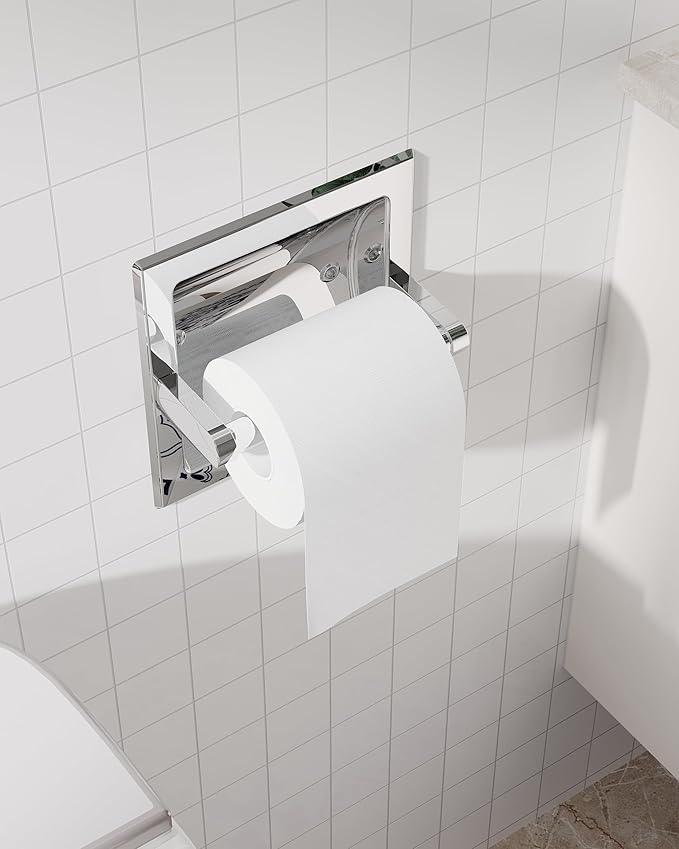 Polished Chrome Recessed Toilet Paper Holder, Bathroom Wall Mount Recessed Pivoting Toilet Tissue Roll Paper Holder Include Rear Mounting Bracket - ModernBath