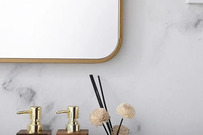 ARS Concepts Aura, Soft Corner Metal Rectangular Mirror 24X36 Inch in, Modern, Brass - ModernBath