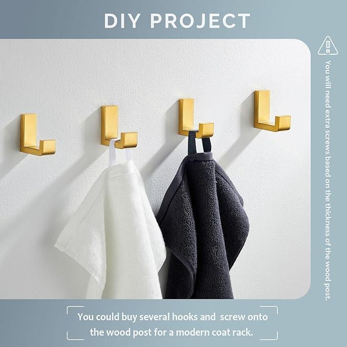Angle Simple Towel Hook Brassy Gold 2 Pack, 304 Stainless Steel Robe Hook for Bathroom - ModernBath