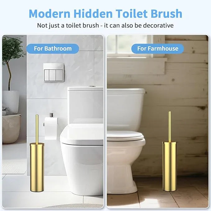 Stainless Steel Toilet Brush and Holder Set Brushed Gold Heavy Duty Toilet Bowl Brush with Long Handle for Bathroom and Farmhouse - ModernBath
