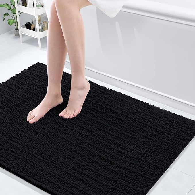 Arotive Luxury Chenille Bathroom Rug Mat, Extra Soft Thick Absorbent Shaggy Bath Rugs, Non-Slip Machine Wash Dry, Plush Bath Mats for Bathroom, Shower and Tub, 47x32, Black - ModernBath