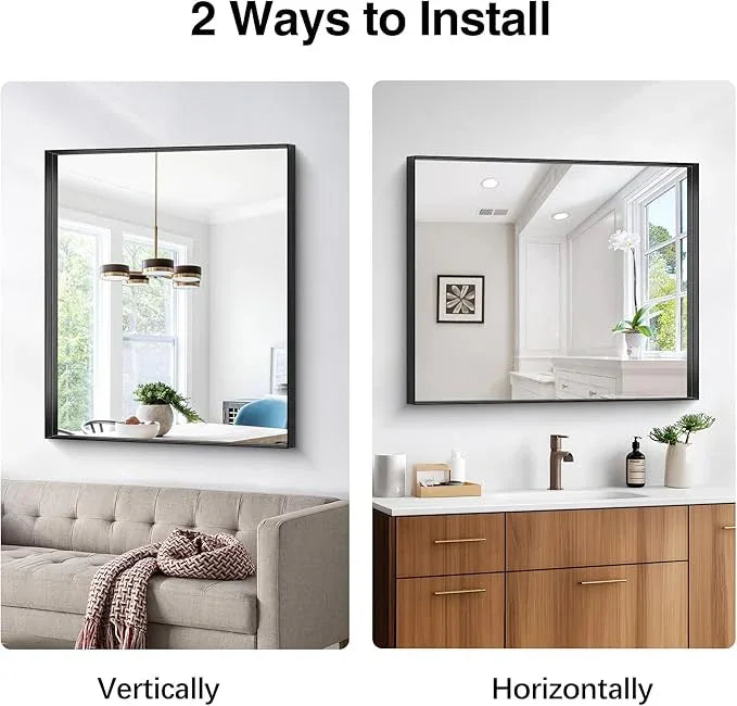 Black Bathroom Mirror, 30x36 Inch Rectangular Framed Mirror, Large Wall Mounted Bathroom Vanity Mirror Over Sink for Bedroom,Restroom, Living Room, Hangs Vertically or Horizontally - ModernBath