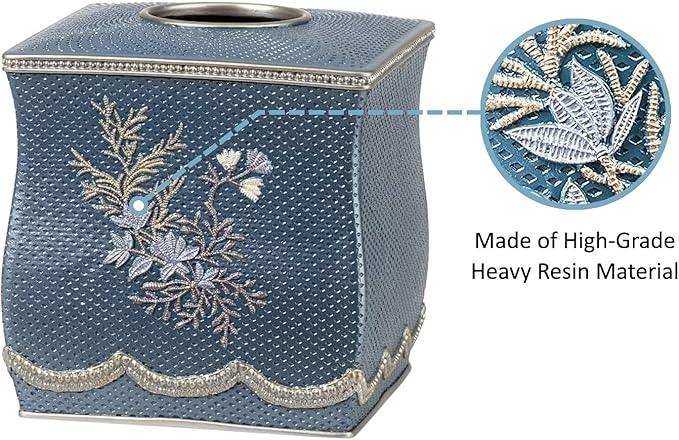 Zahari Home 2pc Capri Bathroom Decor Set Waste Basket for Bathroom & Tissue Cover Modern Classic Decor Stylish Unique Design Beautiful Royal Blue Bathroom Accessories Set - ModernBath