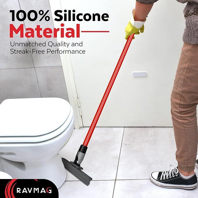 Silicone Floor Squeegee with 55-Inch Long Handle, 12-Inch Single Cast Silicone Blade, 360° Swivel Joint - Multifunction Floor Squeegee for Garage, Concrete Floor, Shower Floor, Glass Windows - ModernBath