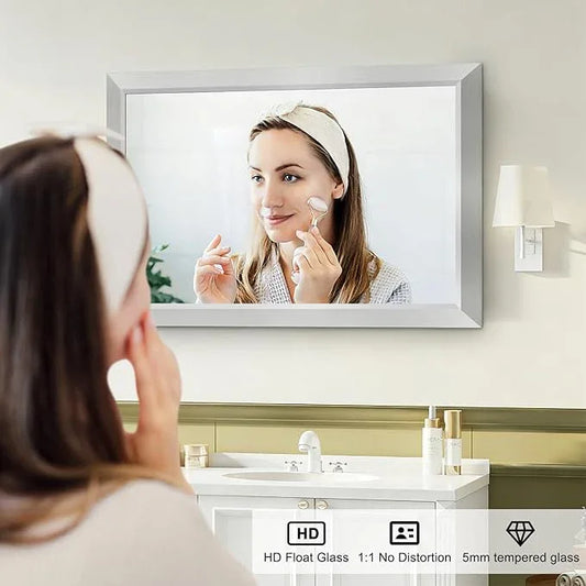 Bathroom Mirror for Over Sink,24x36Inch Silver Thick Anti-Rust Metal Frame, Rectangle Decorative Wall Mirror with HD Tempered Glass, Horizontal or Vertical Mount for Vanity, Bathroom,Living Room - ModernBath