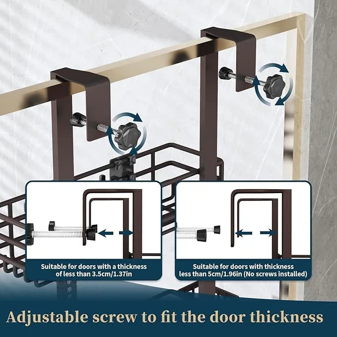 Consumest Over The Door Shower Caddy - 5 Tier Adjustable Shower Organizer Hanging with 2 Toothbrush Holders & 4 Hooks, Rustproof Organizer Shelf, Storage Rack for Bathroom, Bronze - ModernBath