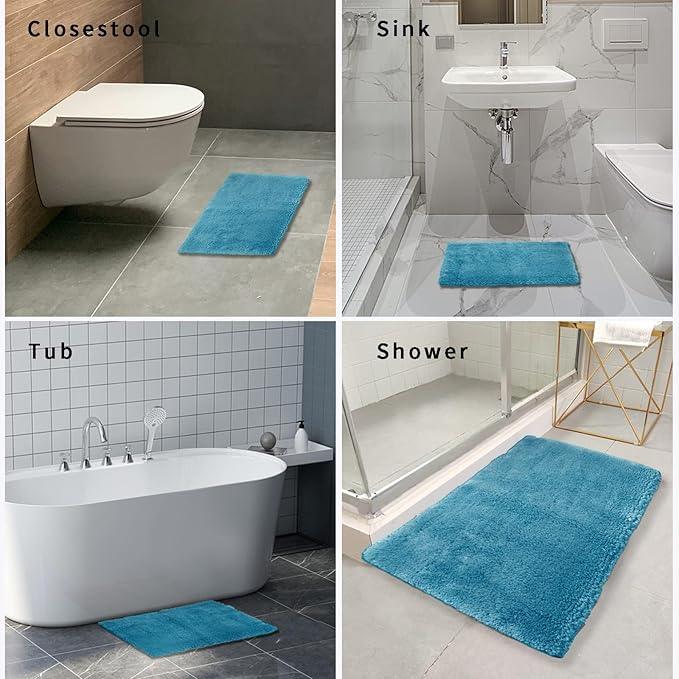 FIFU Bathroom Runner Rug 24" W x 48" L, Bath Mats for Bathroom, Bedroom & Kitchen, Non-Slip Rubber Latex Backing, Comfort & Soft Shower Bathmat & Carpet for Sink, Home & Hallways, Sky Blue - ModernBath