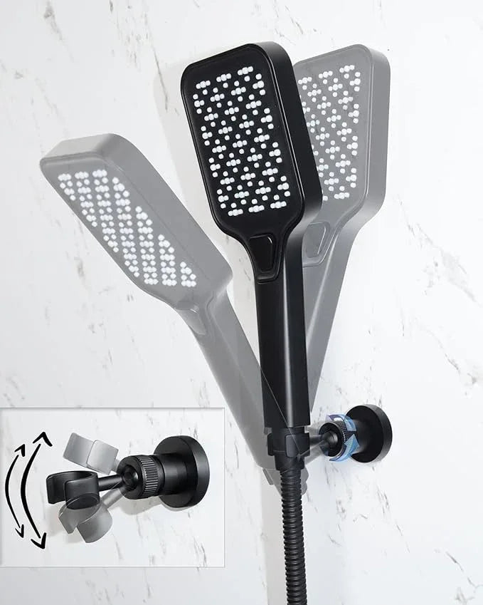 PHASAT Handheld Shower Head Holder Adjustable Solid Brass Handheld Shower Head Bracket Holder Wall Mount,Shower Wand Holder Matte Black,A13023B - ModernBath
