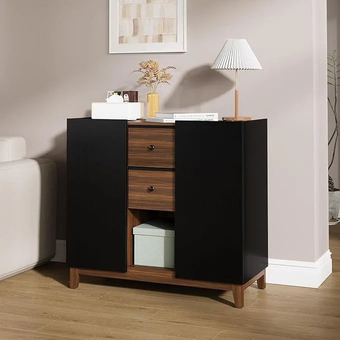 Bathroom Storage Cabinets with Drawers and Doors, Kitchen Storage Cabinet with Adjustable Shelf, Floor Sideboard Buffet Cabinet for Living Room, Kitchen, Hallway, Dining Room, Black Walnut - ModernBath