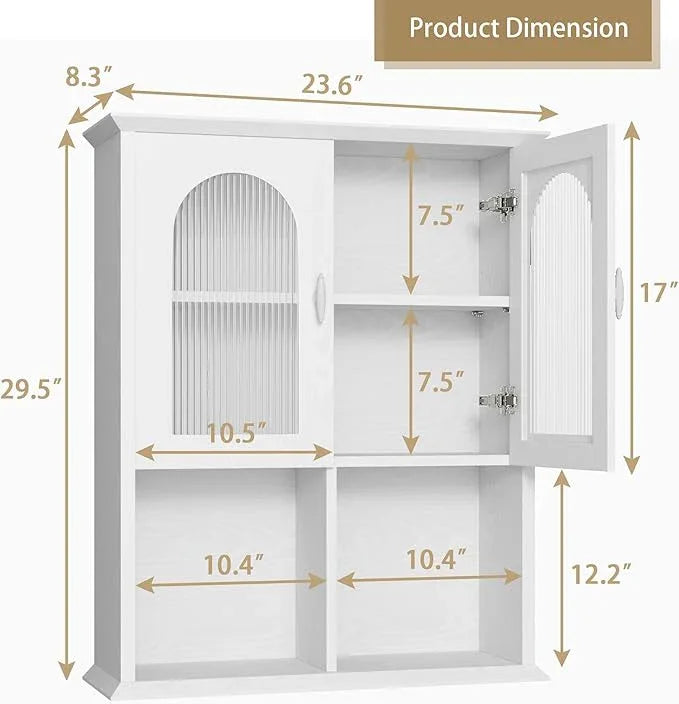 CJL Bathroom Wall Cabinet with Fluted Door, 23.6'' x 29.5'' Medicine Cabinet, Over The Toilet Storage Cabinet, White - ModernBath