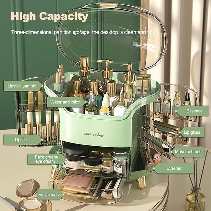 Ergocar Portable Light Luxury Series Multi-Function Make Up Case Dustproof Cosmetic Storage, Skin Care Products Jewelry Organizer Lipstick Box - White - ModernBath