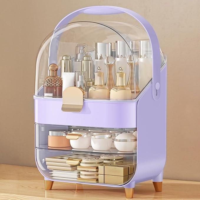 Makeup Organizer Countertop, Skincare Holder Bathroom Counter Organizer, Storage Box Cosmetic Display Cases, Teen Girl Gifts Make up Organizers for Vanity, Dresser (Purple) - ModernBath