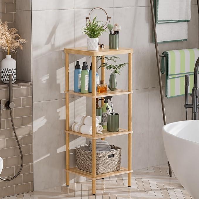 AmazerBath Bamboo Bathroom Shelf, 4-Tier Bathroom Storage Shelf, Multifunctional Storage Rack for Living Room Bedroom Kitchen, Space Saver - ModernBath