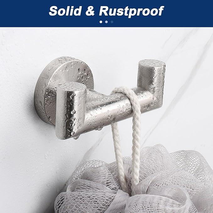 NearMoon Bathroom Double Towel Hook- SUS304 Stainless Steel Robe Towel Holder, Heavy Duty Double Coat Hook for Bathroom Livingroom Kitchen Wall Mounted (Brushed Nickel-U, 3 Pack) - ModernBath