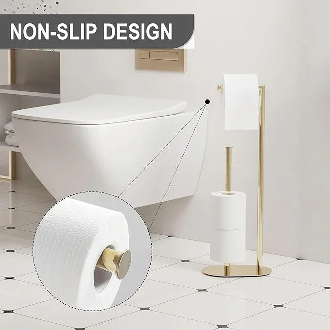 Gold Freestanding Toilet Paper Holder with Reserve for Bathroom with Weighted Base, Modern Tissue Roll Holder Stand - ModernBath