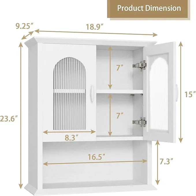 CJL Bathroom Wall Cabinet with Fluted Door, 18.9'' x 23.6'' Medicine Cabinet, Over The Toilet Storage Cabinet, White - ModernBath