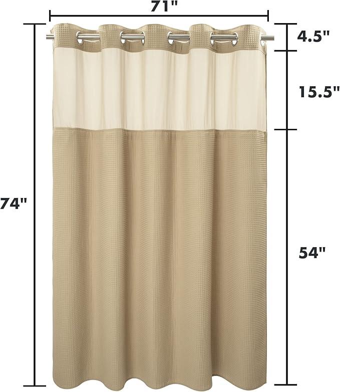 River Dream Linen Fabric Shower Curtain Set, Cotton Blend, Waffle Weave, with Snap in Replacement Liner，71 x 74 inches - ModernBath